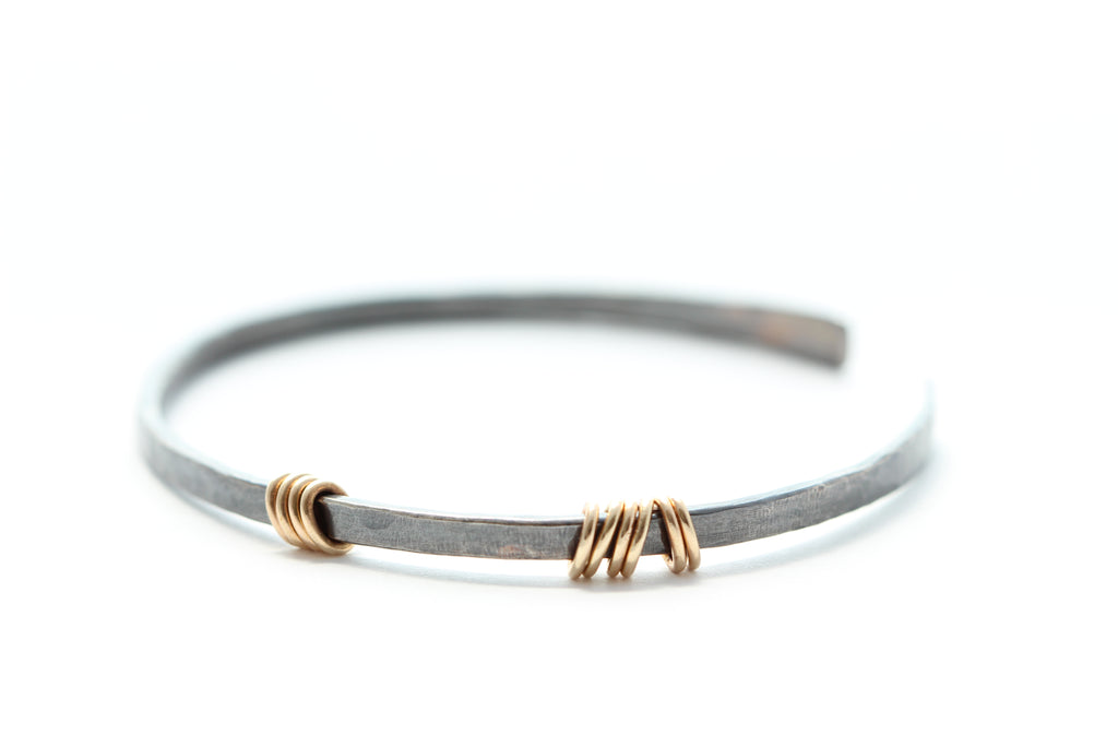 Sterling silver bracelet with 14k gold rings– Elle Naz Jewelry
